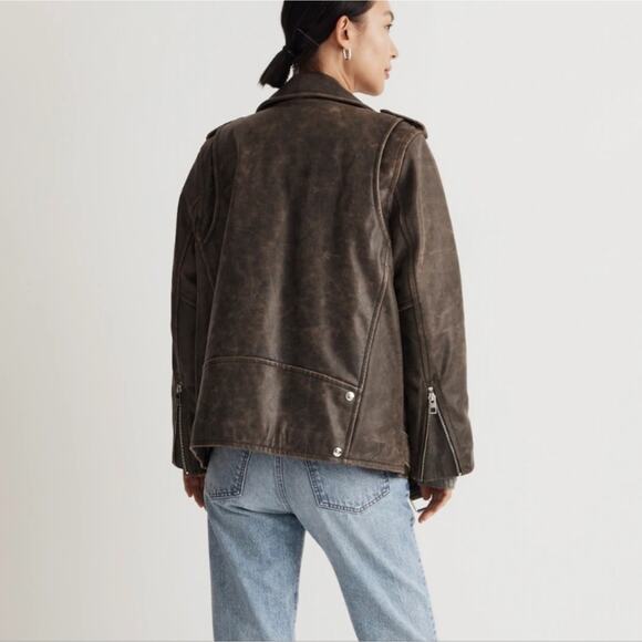 NEW Madewell Distressed Leather Oversized Motorcycle Jacket - Picture 4 of 15